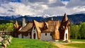 Transylvania clay castle in Romania, in the spring with mountains in the background Royalty Free Stock Photo