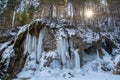 Transylvania frozen waterfall ,winter in Carpathian mountains landscape of Romania Royalty Free Stock Photo