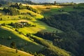 Transylvania landscape in the summer time with mountains and haystacks, mountain village in Romania Royalty Free Stock Photo