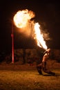 Transylvania medieval festival in Romania, fire-spitting ,flame thrower,Fire Breather Royalty Free Stock Photo