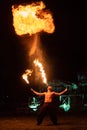 Transylvania medieval festival in Romania, fire-spitting ,flame thrower,Fire Breather