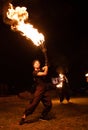 Transylvania medieval festival in Romania, fire-spitting ,flame thrower,Fire Breather Royalty Free Stock Photo