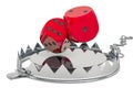 Trap with gaming dice. Gambling Addiction concept, 3D rendering