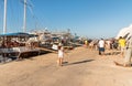 Passengers take the ferry to go to the Egadi islands in the port of Trapani, Sicily