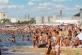 Trapani, San Giuliano beach - August 14 2021: Crowded beaches in August Royalty Free Stock Photo