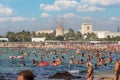 Trapani, San Giuliano beach - August 14 2021: Crowded beaches in August Royalty Free Stock Photo