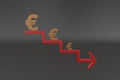 Trapezoidal arrow with currency symbol, career failure and bankruptcy,euro