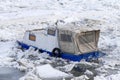 Trapped boat into the frozen Danube river