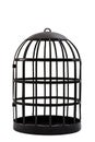 Trapped and captivity conceptual idea with black bird cage isolated on white background and clipping path cutout Royalty Free Stock Photo