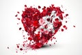 Modern valentine\'s day heartshaped bouquet full of petals, Generative AI