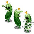 Trapped fancy monster in the form of a scary toothy green cucumber isolated on a white background. Vector illustration.