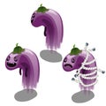 Trapped fancy monster in the form of a weightless eggplant isolated on a white background. Vector illustration.