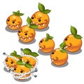 Trapped fancy monsters in the form of a scary toothy oranges isolated on a white background. Vector illustration.