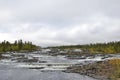 Trappstegsforsen waterfall in sweden in autumn