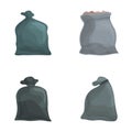 Trash bag icons set cartoon vector. Rubbish in plastic pack Royalty Free Stock Photo