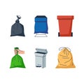 Trash bags, bins and containers, vector icons Royalty Free Stock Photo