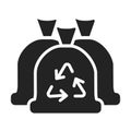 Trash bags black glyph icon. Waste recycling. Zero waste lifestyle. Environmental protection. Pictogram for web page, mobile app,