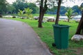 Trash basket plastic blue in public park