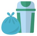 Trash bin and bag. Garbage icon. Cartoon recycling