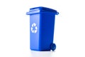 Trash bin. Blue dustbin for recycle paper trash isolated on white background. Container for disposal garbage waste and save Royalty Free Stock Photo