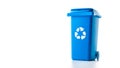 Trash bin. Blue dustbin for recycle paper trash isolated on white background. Container for disposal garbage waste and save Royalty Free Stock Photo