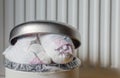 Trash bin full of used diapers. Close up Royalty Free Stock Photo