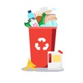 Trash bin. Garbage can with different waste inside. Plastic, paper, glass and other household rubbish Royalty Free Stock Photo