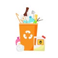 Trash bin. Garbage can with waste inside. Plastic, glass, hazardous and other household rubbish Royalty Free Stock Photo