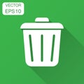 Trash bin garbage icon in flat style. Trash bucket vector illustration with long shadow. Garbage basket business concept.