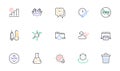 Trash bin, Graph chart and Chemical formula line icons for website, printing. For design. Vector