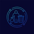 trash bin icon with a man, line vector