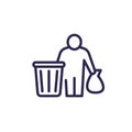 trash bin line icon with a man