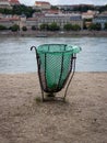 Trash bin near the danube river in Budapest, Hungary