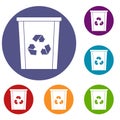 Trash bin with recycle symbol icons set Royalty Free Stock Photo