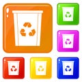 Trash bin with recycle symbol icons set vector color Royalty Free Stock Photo