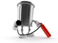 Trash can character holding fire extinguisher Royalty Free Stock Photo