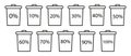 Trash can collection. Percentage scale set. Data graphic symbols. Vector progress icons. Royalty Free Stock Photo