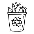 Trash can with empty plastic bottles for recycling. Recycling garbage bin for reusable glass bottles. Hand drawn vector sketch Royalty Free Stock Photo