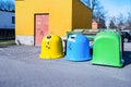 Painted trash bins. plastic utilization