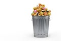 A trash can filled with emojis and fast food. Space for text. Royalty Free Stock Photo
