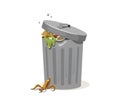 Trash can filled with rubbish and peel from banana