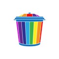 Trash can in the form of a rainbow.