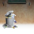 Trash can full of money Royalty Free Stock Photo