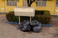 Trash can with garbage bags Royalty Free Stock Photo