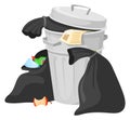 Trash can with garbage in black bags. Dumpster cartoon icon Royalty Free Stock Photo