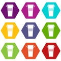 Trash can with handles icon set color hexahedron