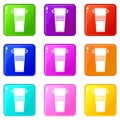 Trash can with handles icons 9 set Royalty Free Stock Photo