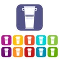 Trash can with handles icons set flat Royalty Free Stock Photo