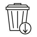Trash can icon. Down arrow symbol. Delete data concept. Vector recycle illustration. Royalty Free Stock Photo