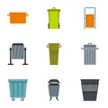 Trash can icon set, flat style Royalty Free Stock Photo